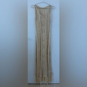 Artisanal Crochet Fringe Maxi Dress - Cream